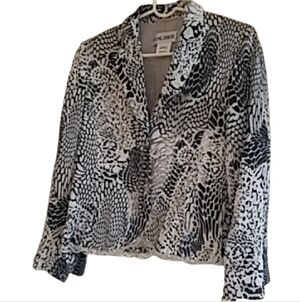 Hauber Silk Black and White Distressed Look Patterned Blazer Made In Germany